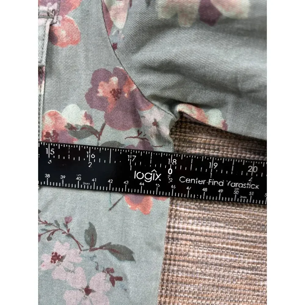 Oshkosh Green Floral Denim Jean Jacket Girls Size 14 Utility Cargo